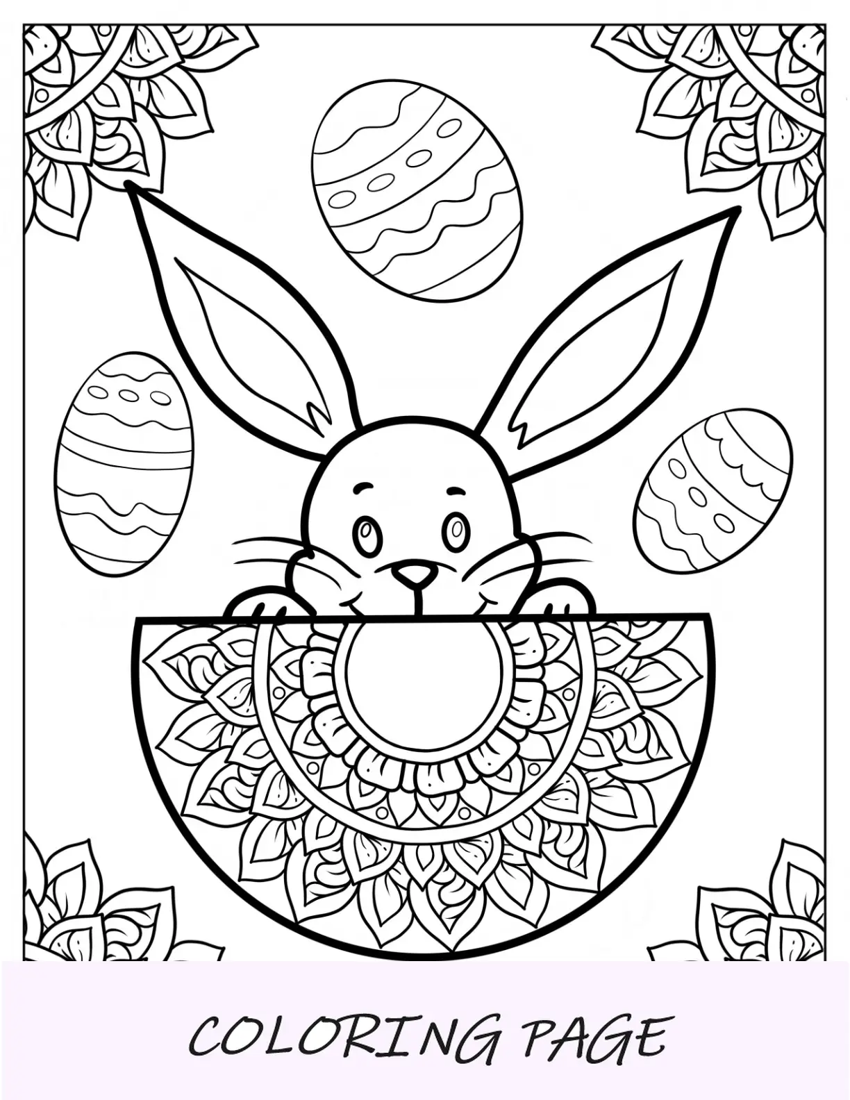 Página para colorir de coelhinho da Páscoa dentro da mandala do ovo de Páscoa