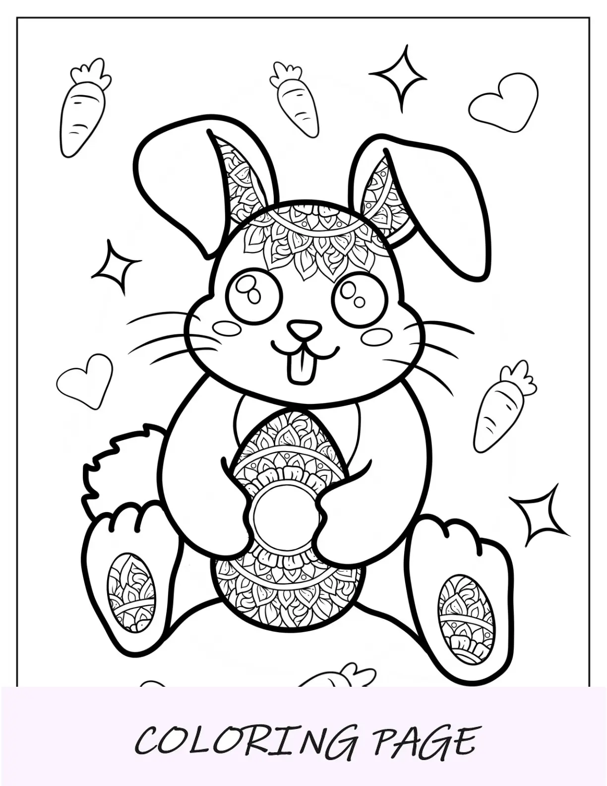 Página para colorir de coelhinho da Páscoa e mandala de ovo para crianças