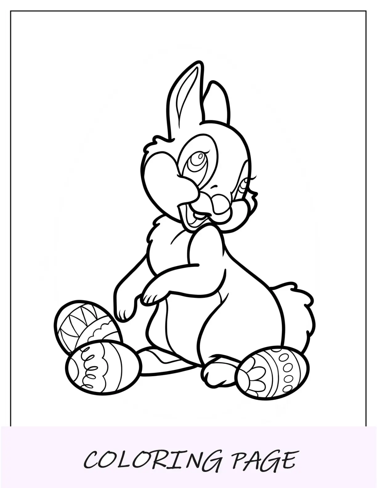 Contorno da página para colorir do coelhinho da Páscoa da Disney com ovos