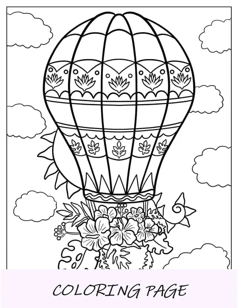 Design floral de balão de ar quente para colorir