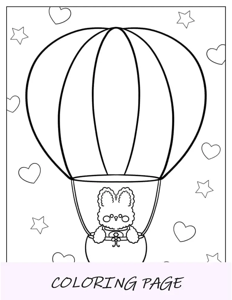 Balão de ar quente com coelhinho para colorir