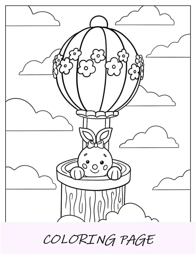 Coelhinho Kawaii em balão de ar quente