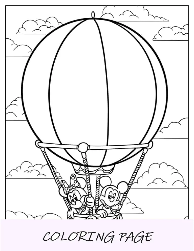 Balão de ar quente Minnie e Mickey para colorir