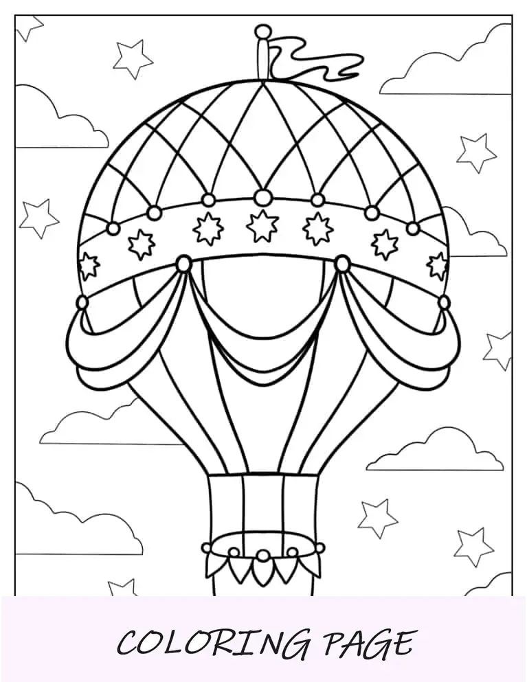 Linda página para colorir de balão de ar quente