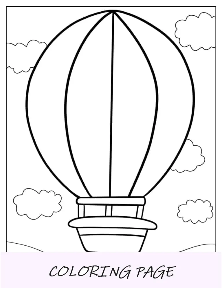 Folha para colorir de um balão de ar quente para crianças em idade pré-escolar