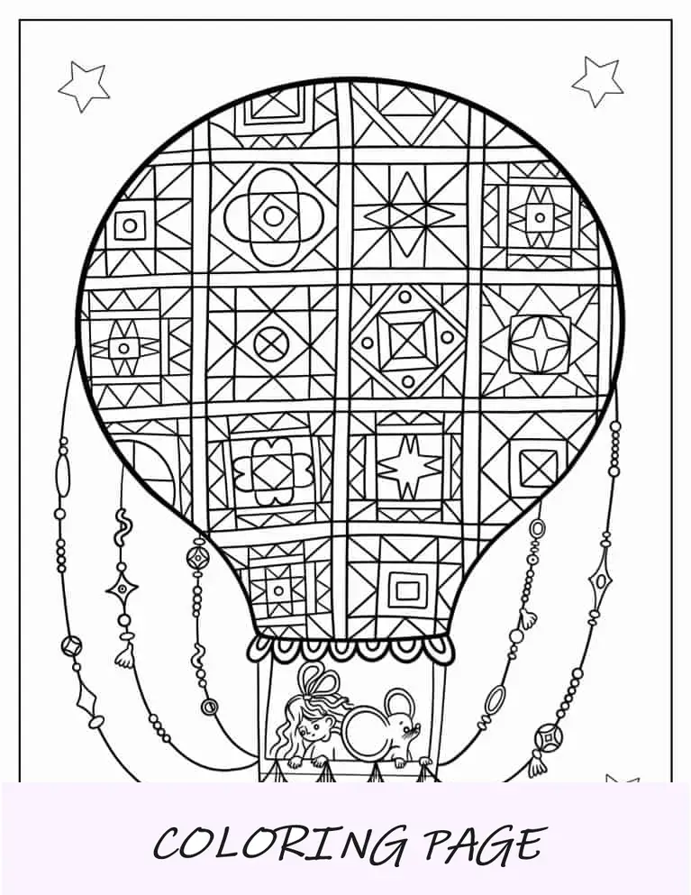 Balão de ar quente mandala fofo com mouse