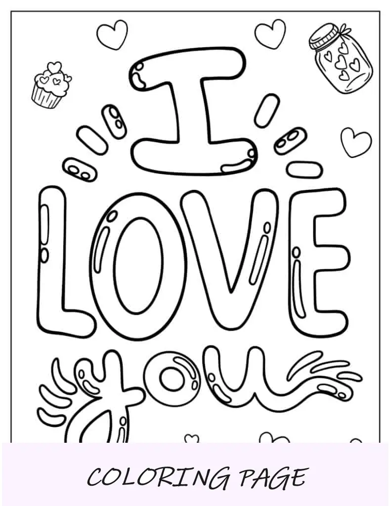 Texto grande eu te amo para colorir