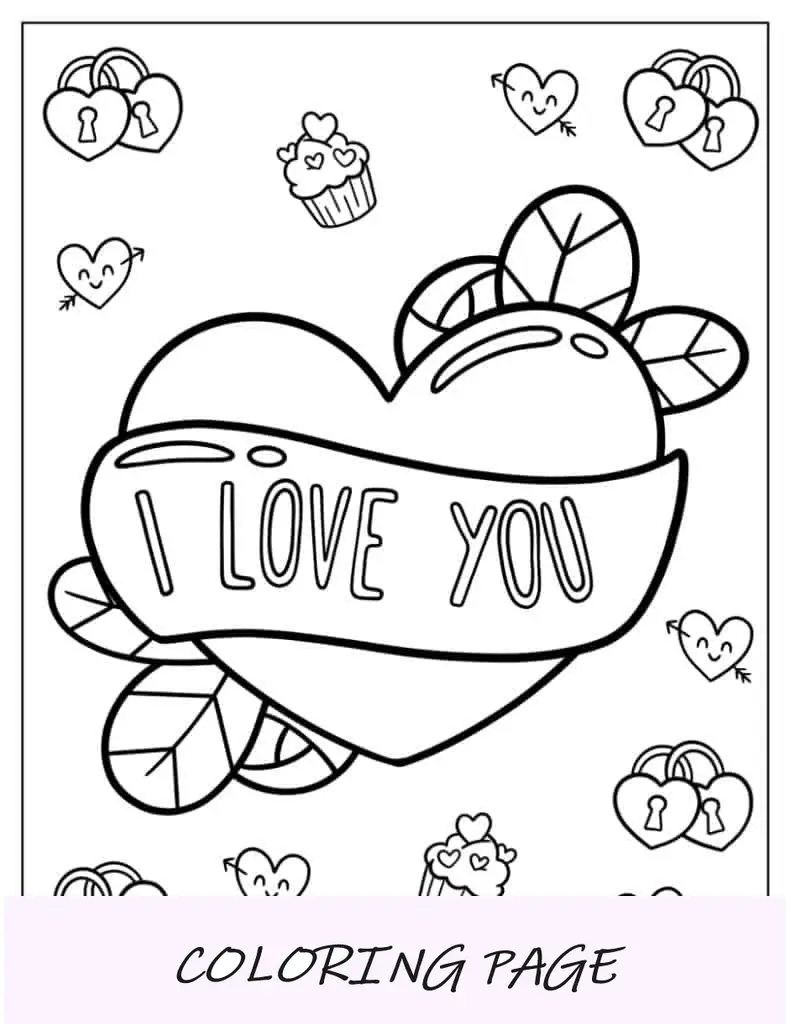 Folha para colorir fofa eu te amo