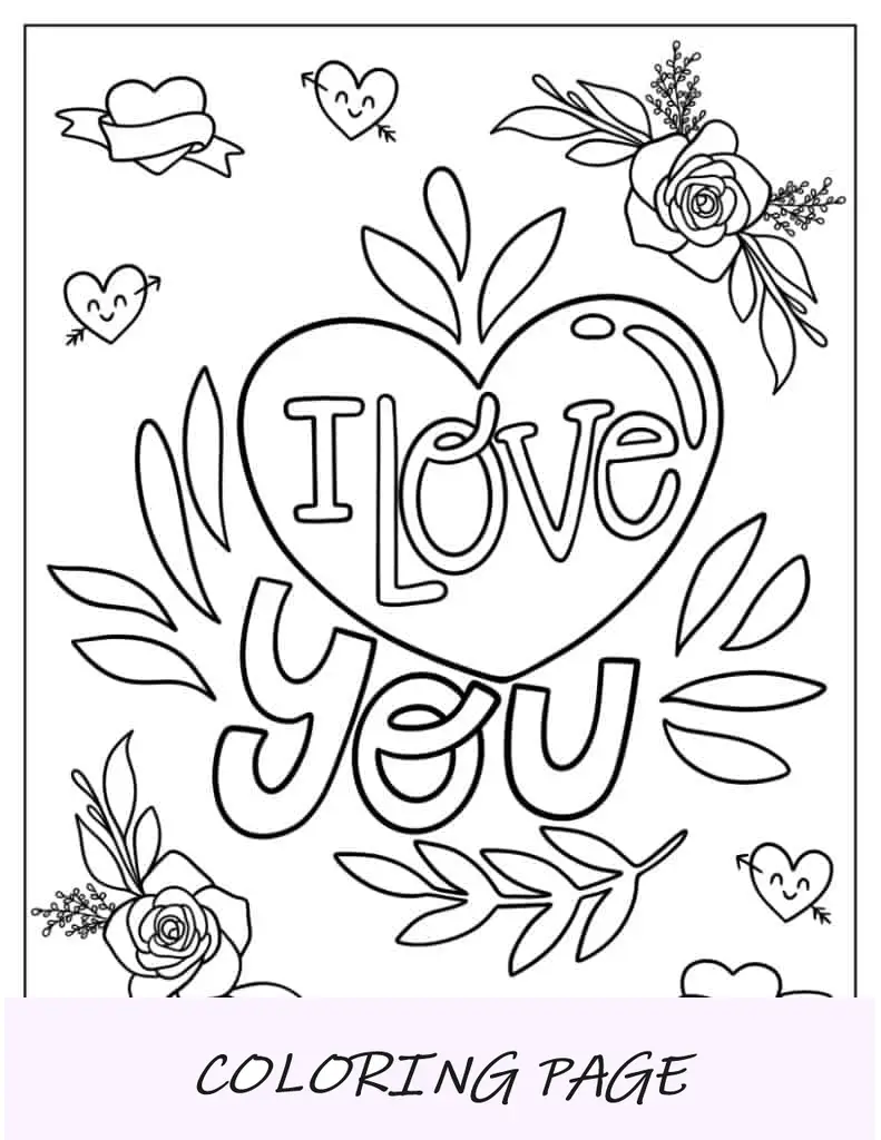Folha para colorir eu te amo com rosas