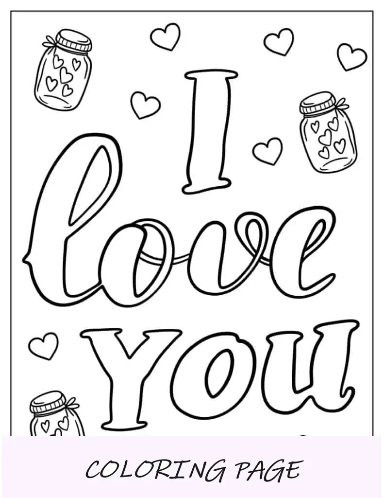 Desenho para colorir fofo eu te amo para crianças