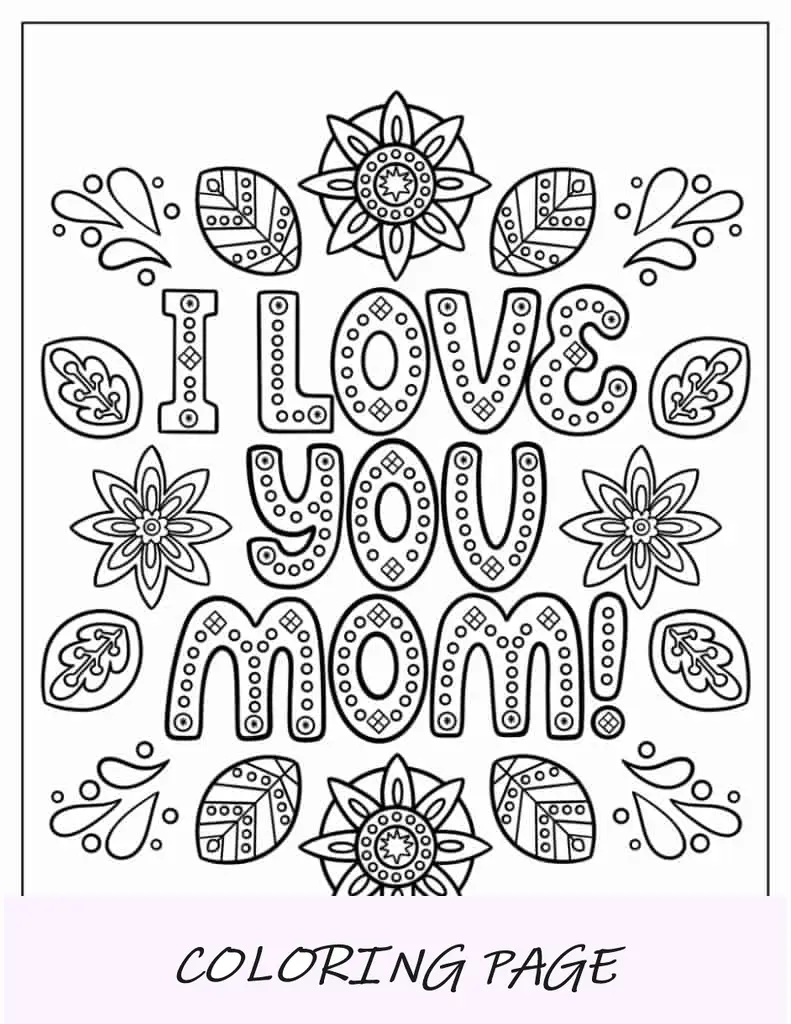 Eu te amo, mãe, página para colorir