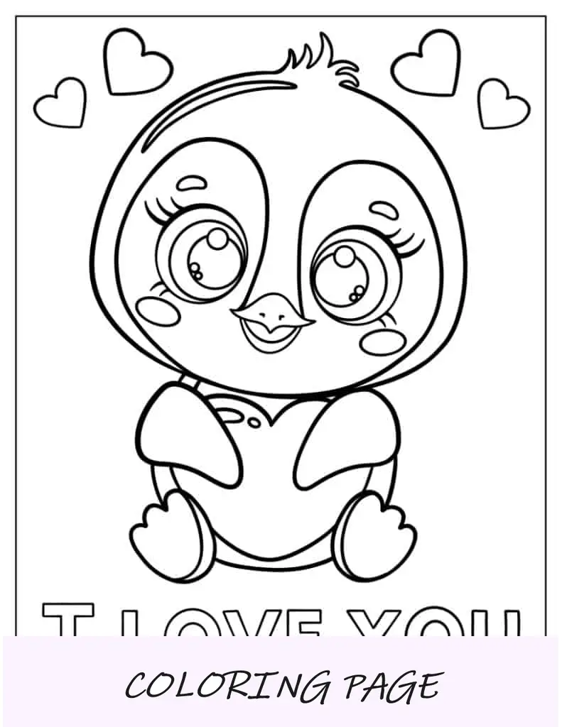 Pinguim fofo eu te amo para colorir