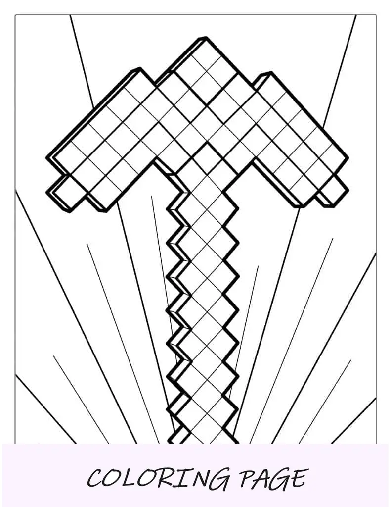 Página para colorir de picareta do Minecraft para crianças