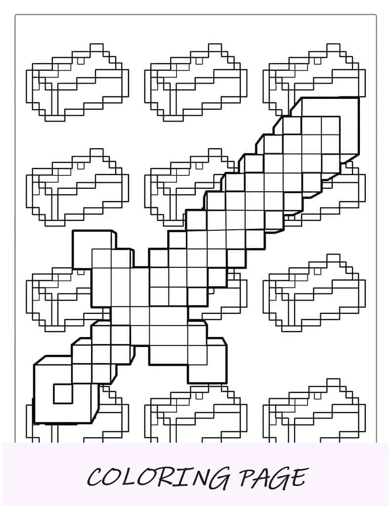 Esboço da espada de diamante do Minecraft para colorir