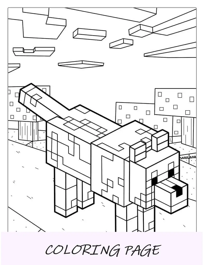 Página para colorir detalhada do cachorro Minecraft