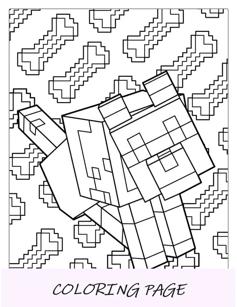 Folha para colorir de cachorro fofo do Minecraft