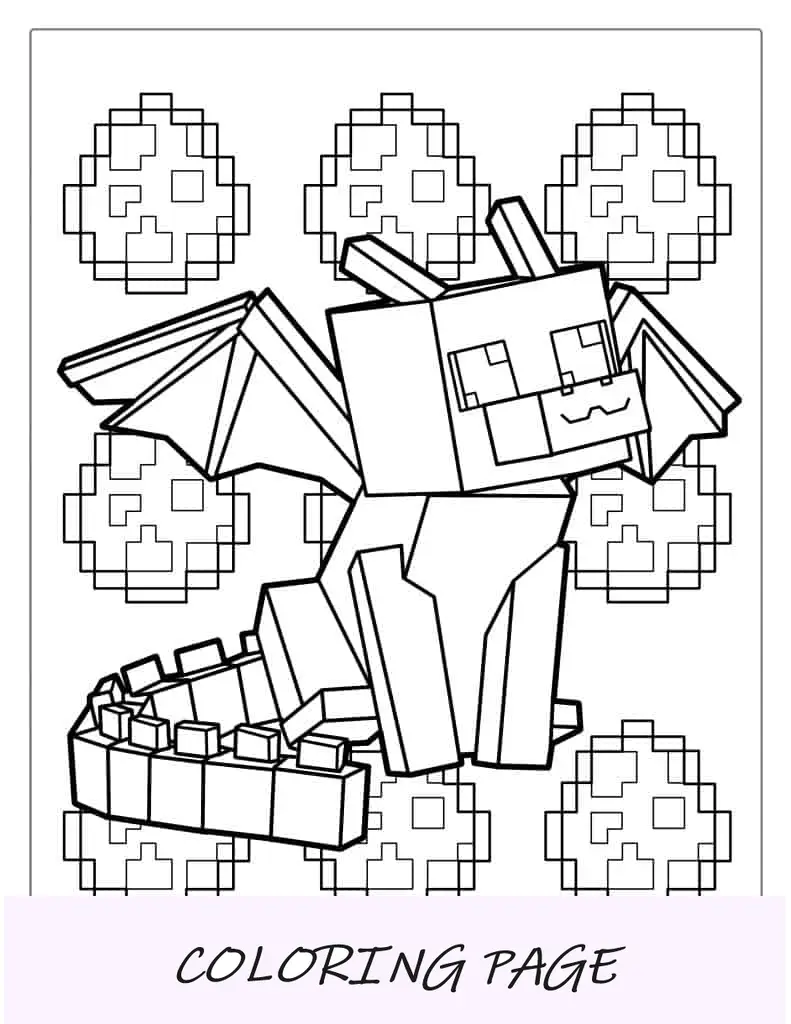 Folha para colorir de dragão Minecraft de bebê fofo