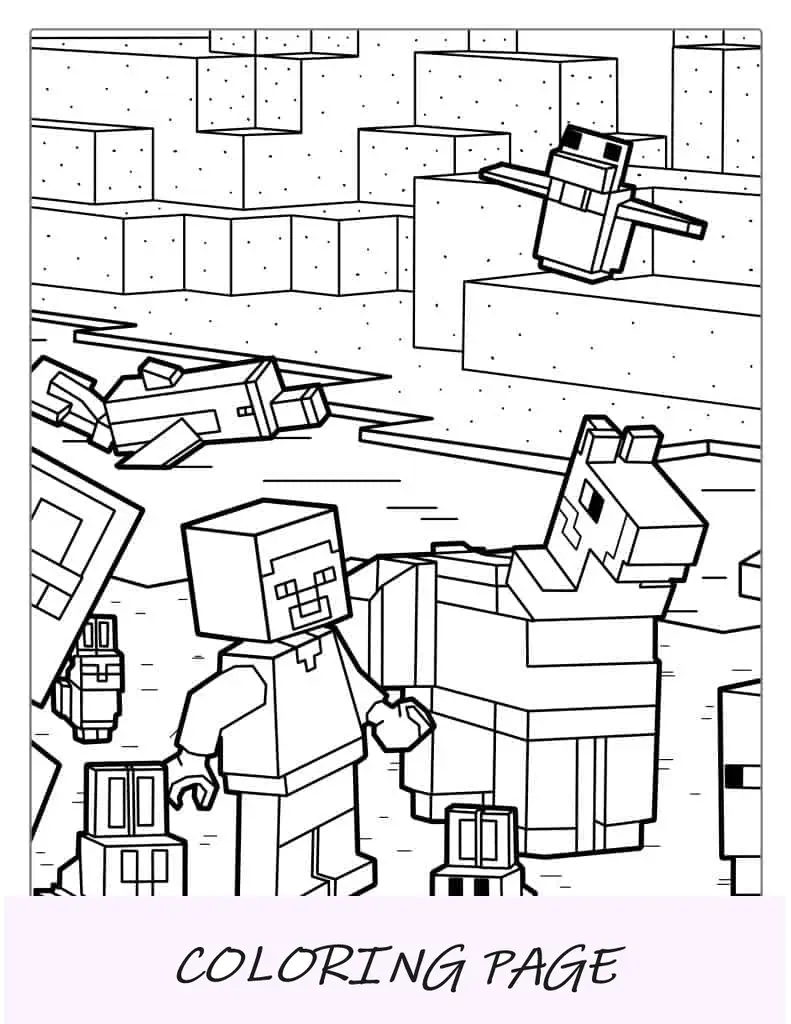Lego Minecraft com lhama e coelhos para colorir
