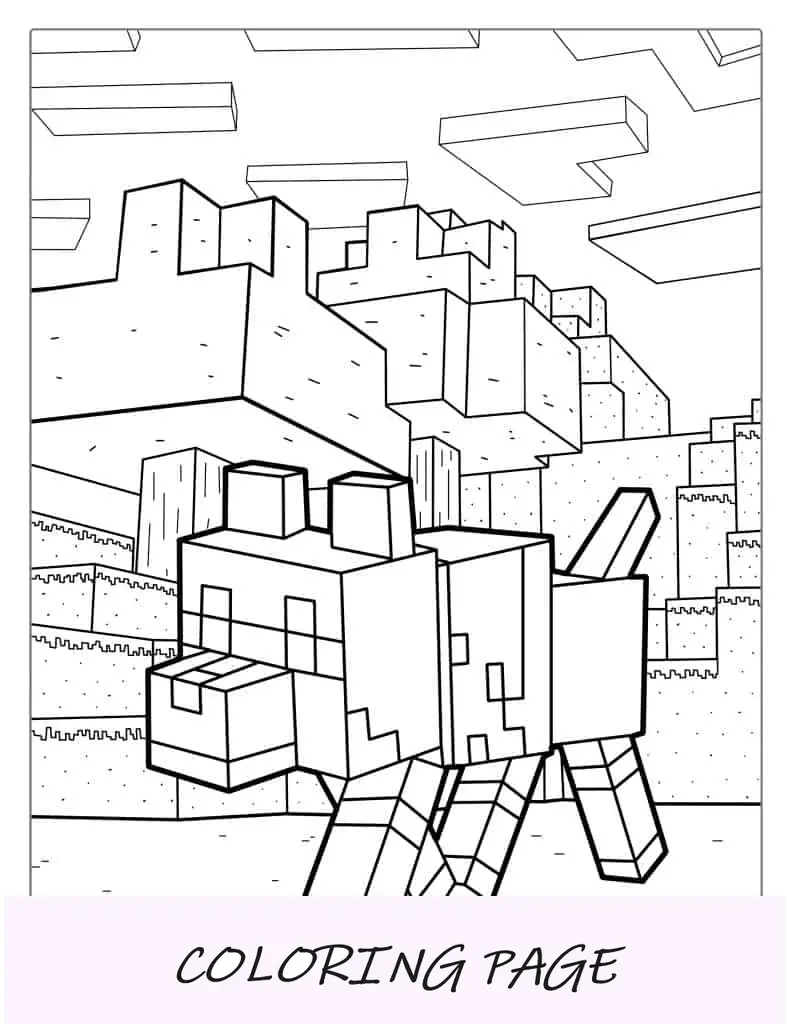 Coloração fofa de lobo Minecraft para crianças