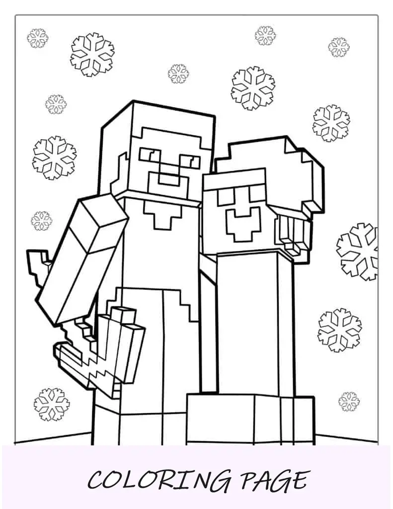 Página para colorir do Minecraft com tema de Natal