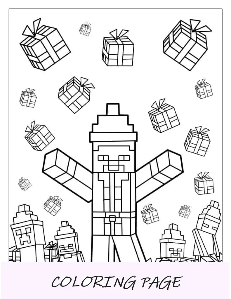 Natal Minecraft Steve usando chapéu de Papai Noel para colorir