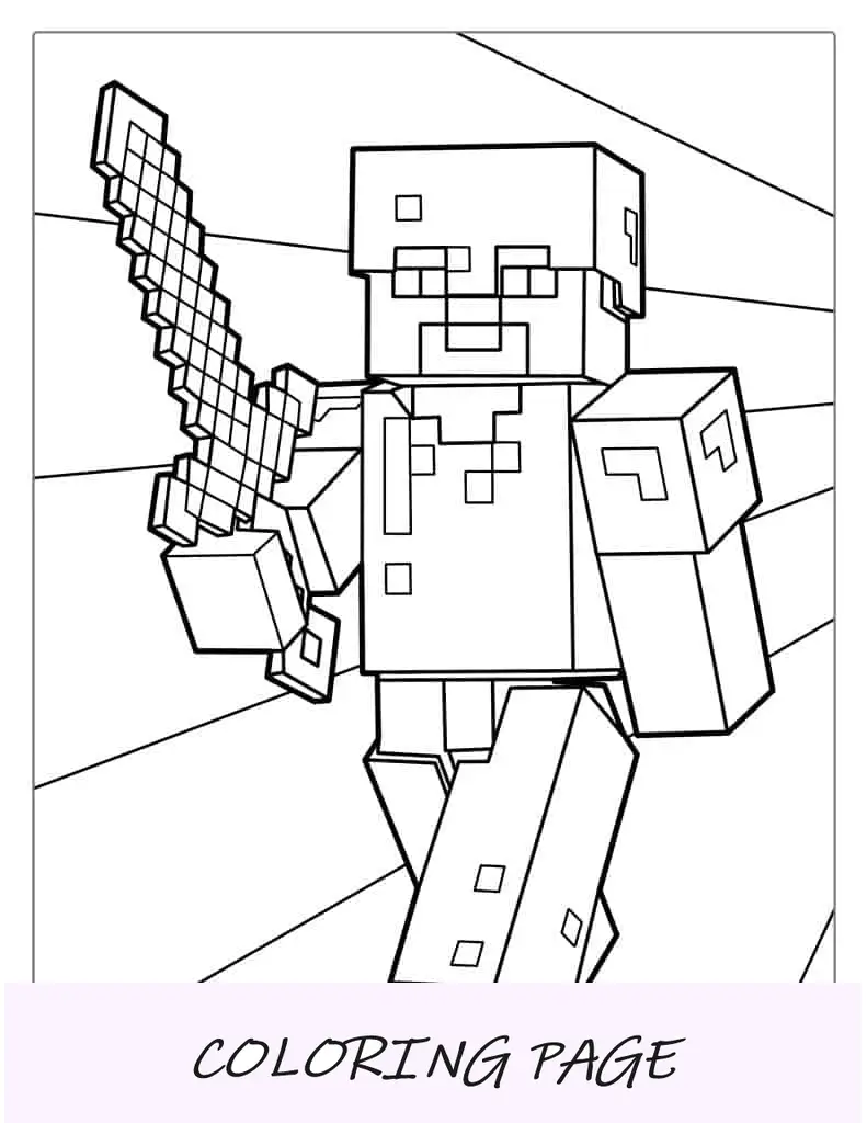 Página para colorir fácil de Minecraft Steve In Armor