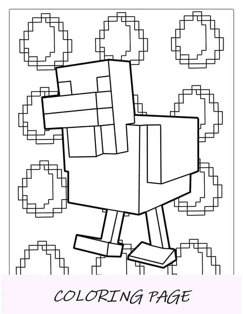 Esboço simples de frango Minecraft para colorir
