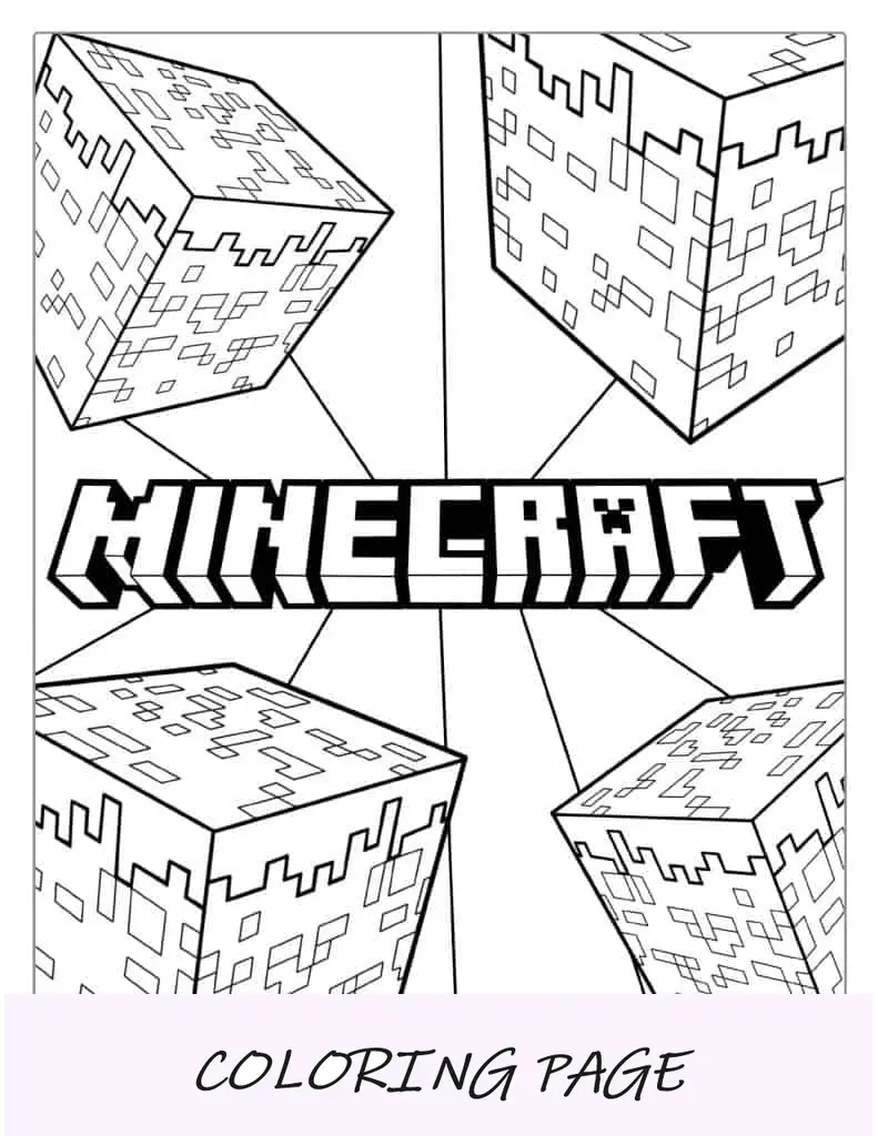Folha para colorir do logotipo do Minecraft com blocos
