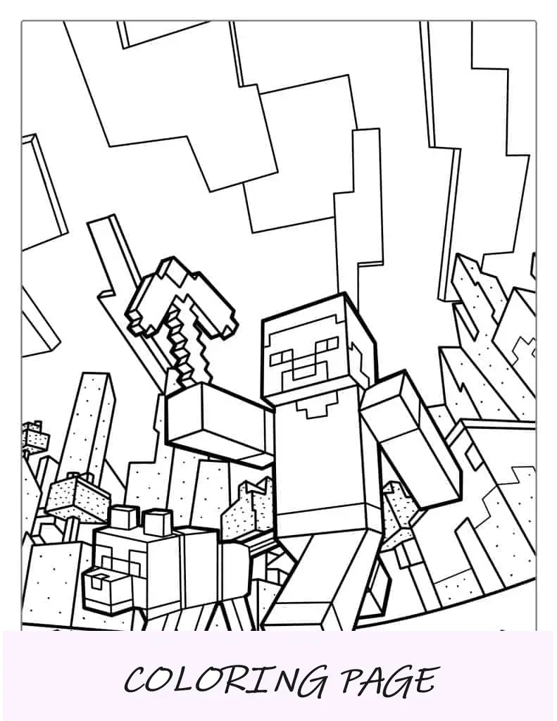 Minecraft Steve segurando a picareta para colorir
