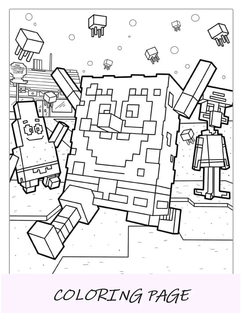 Colorir tema Minecraft Bob Esponja Calça Quadrada