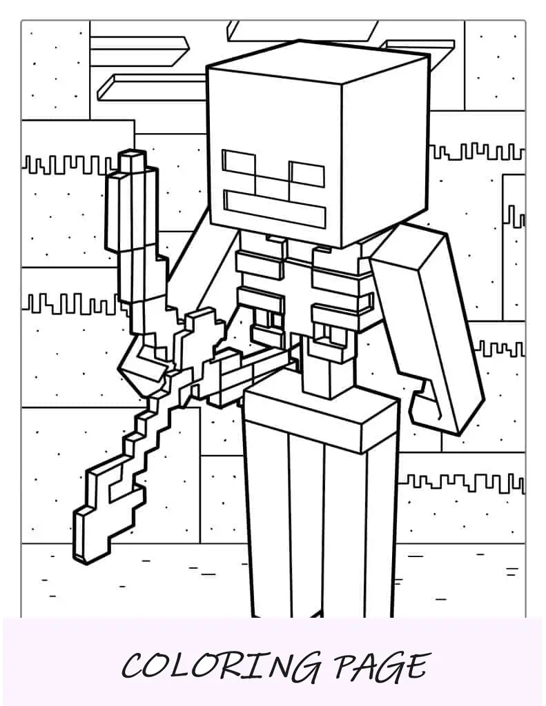 Esqueleto de Minecraft com arco e flecha para colorir