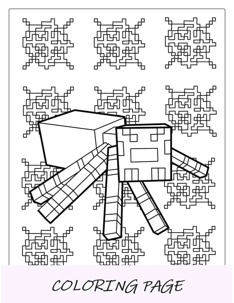Página para colorir de aranha simples do Minecraft