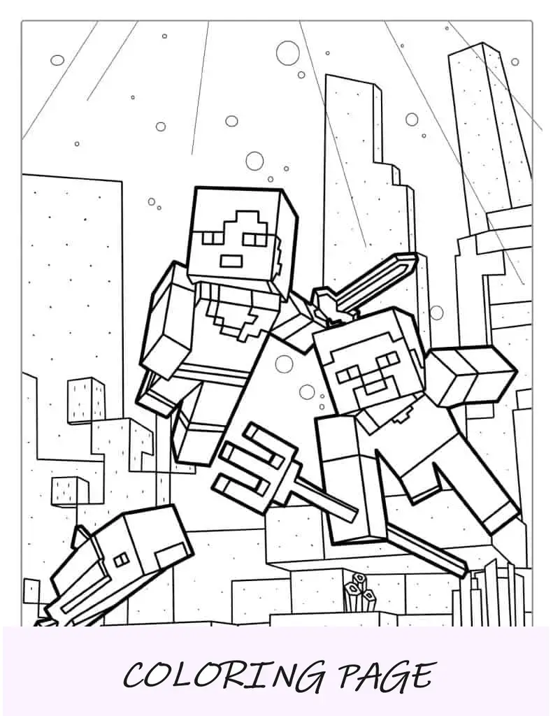 Tema aquático do Minecraft com coloração de Alex e Steve