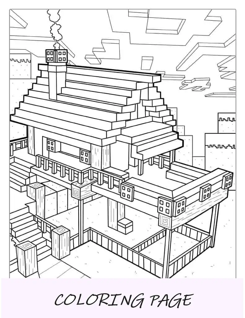 Colorir casa de cabana de madeira Minecraft para crianças