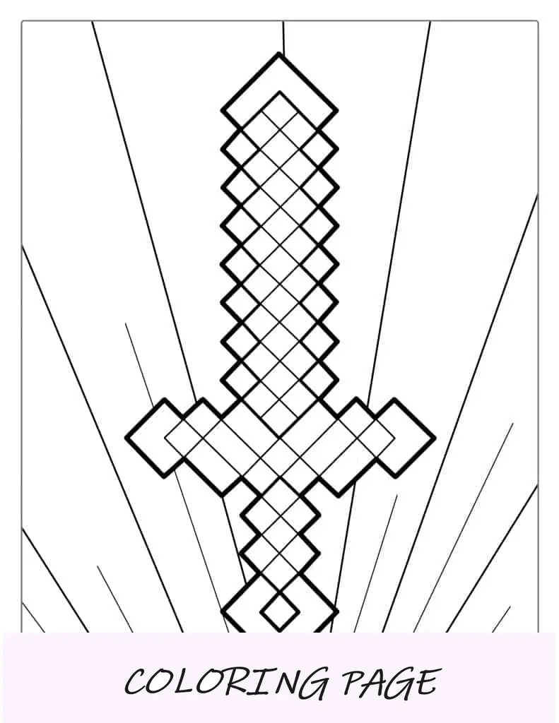Página para colorir da espada de diamante do Minecraft