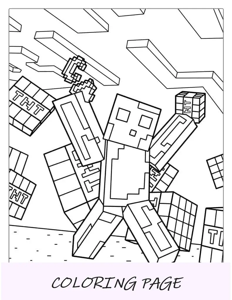 Página para colorir Minecraft Creeper com TNT