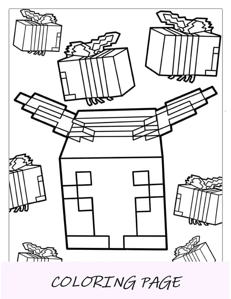 Página para colorir de abelha do Minecraft