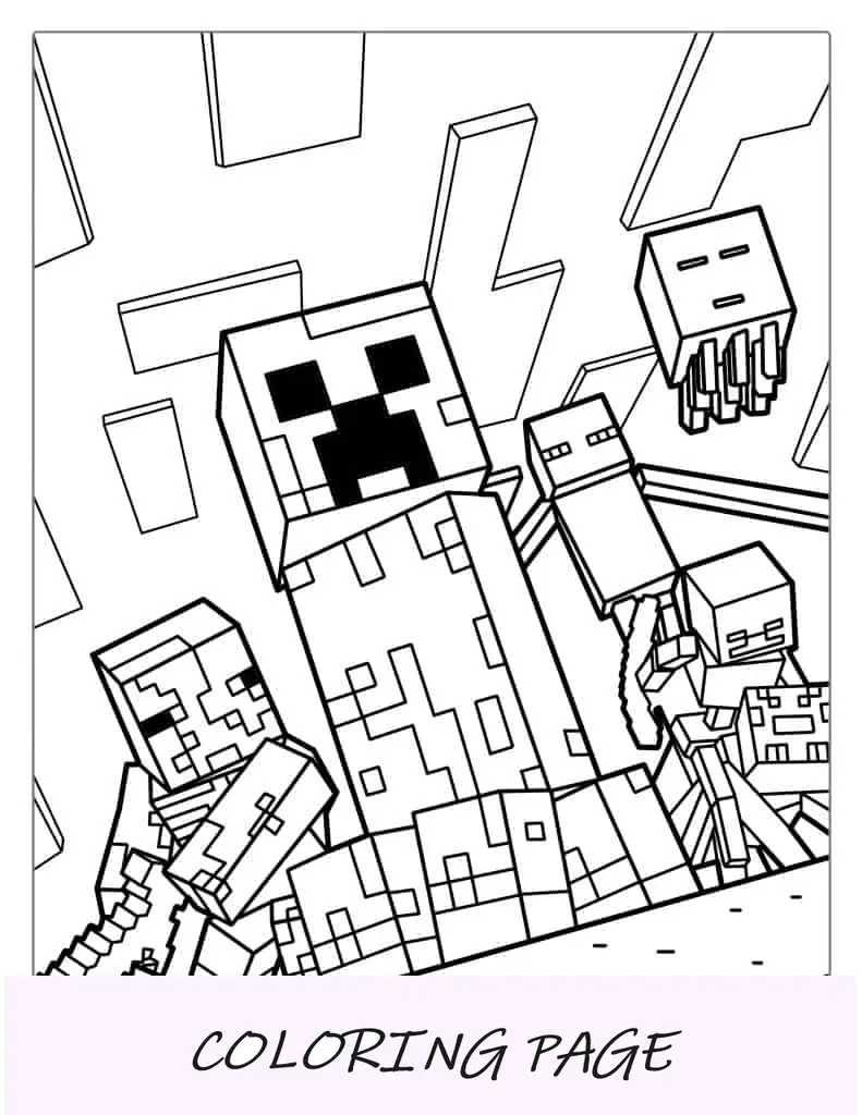 Página para colorir Minecraft de Creeper e Enderman