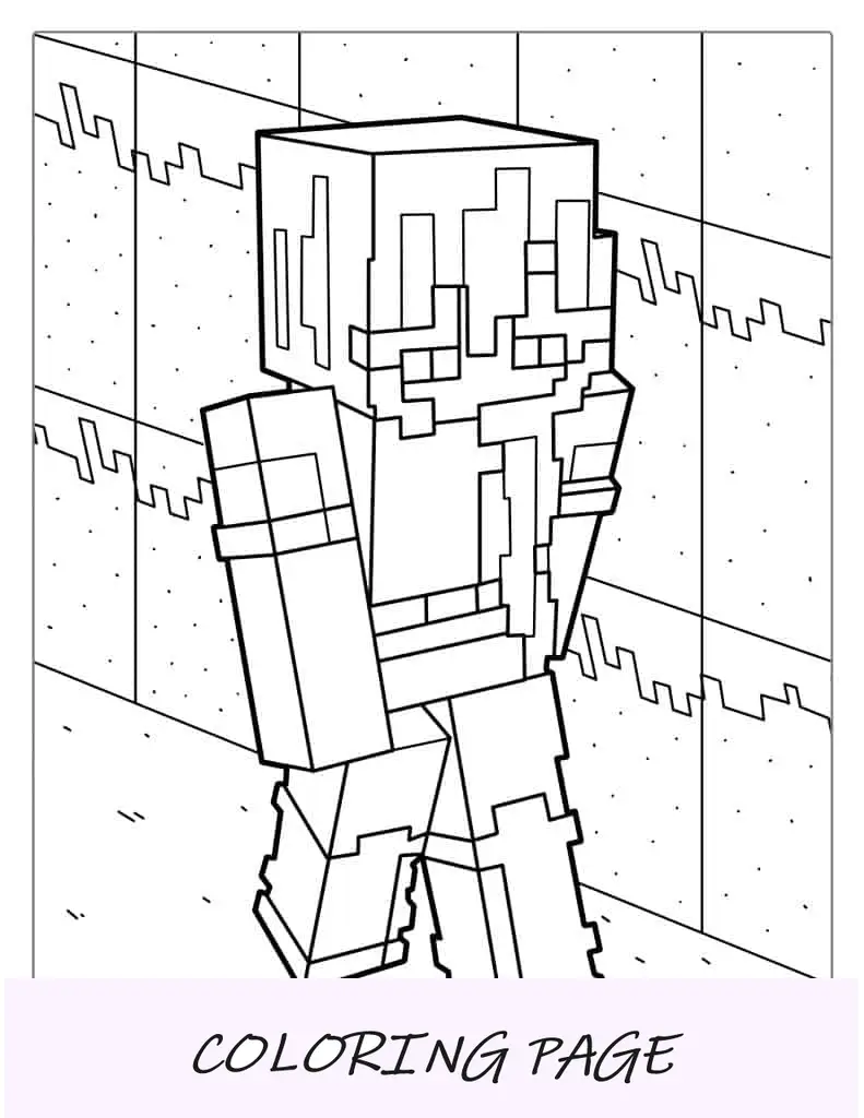 Página para colorir de Minecraft Girl (Alex)