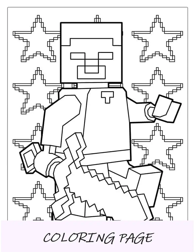 Lego Minecraft Steve segurando a espada para colorir