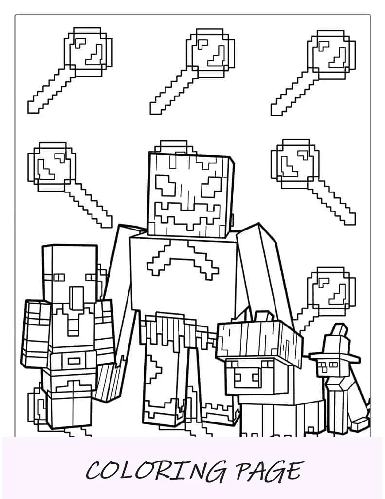 Página para colorir do Minecraft inspirada no Halloween para crianças