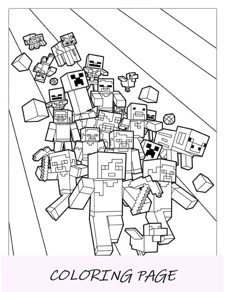 Página para colorir detalhada de Minecraft Steve segurando uma flor