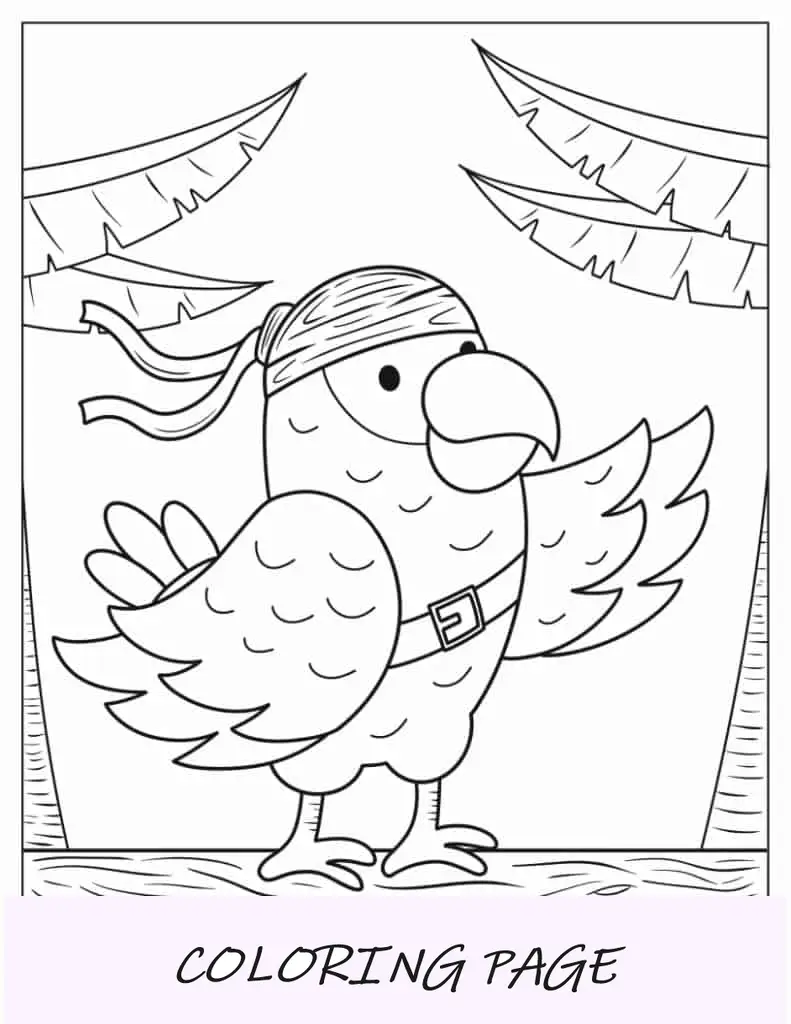 Lindo loro pirata para colorear para niños