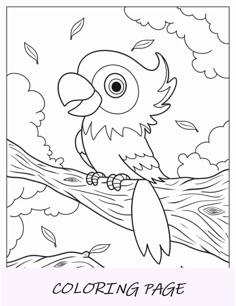 Hoja para colorear de lindo loro para niños en edad preescolar