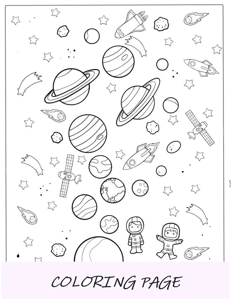 Página para colorear de dibujos animados del sistema solar
