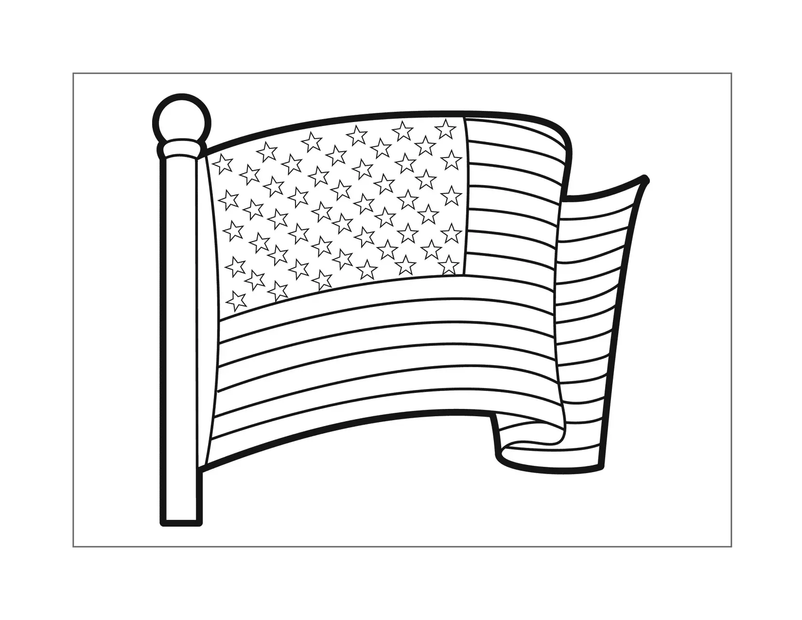 American Flag On Flagpole Coloring Page