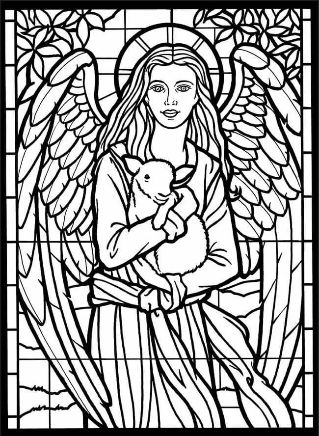 Stained Glass Angel And Lamb Coloring Page