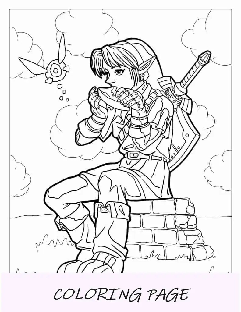 Página Para Colorear De Link Jugando Ocarina