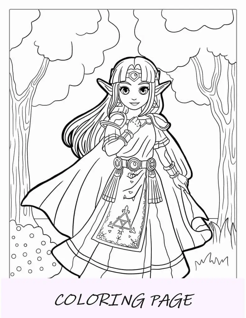Página para colorear de Princesa Zelda para niños