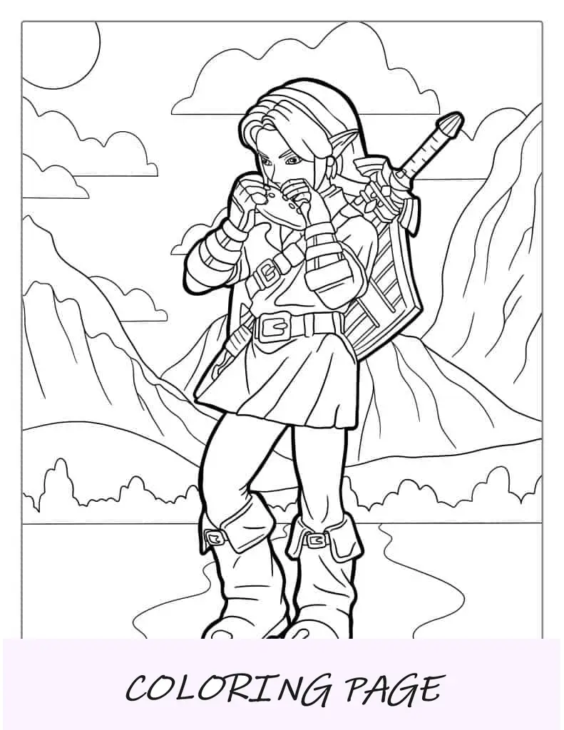 Zelda Link Jugando Ocarina Para Colorear